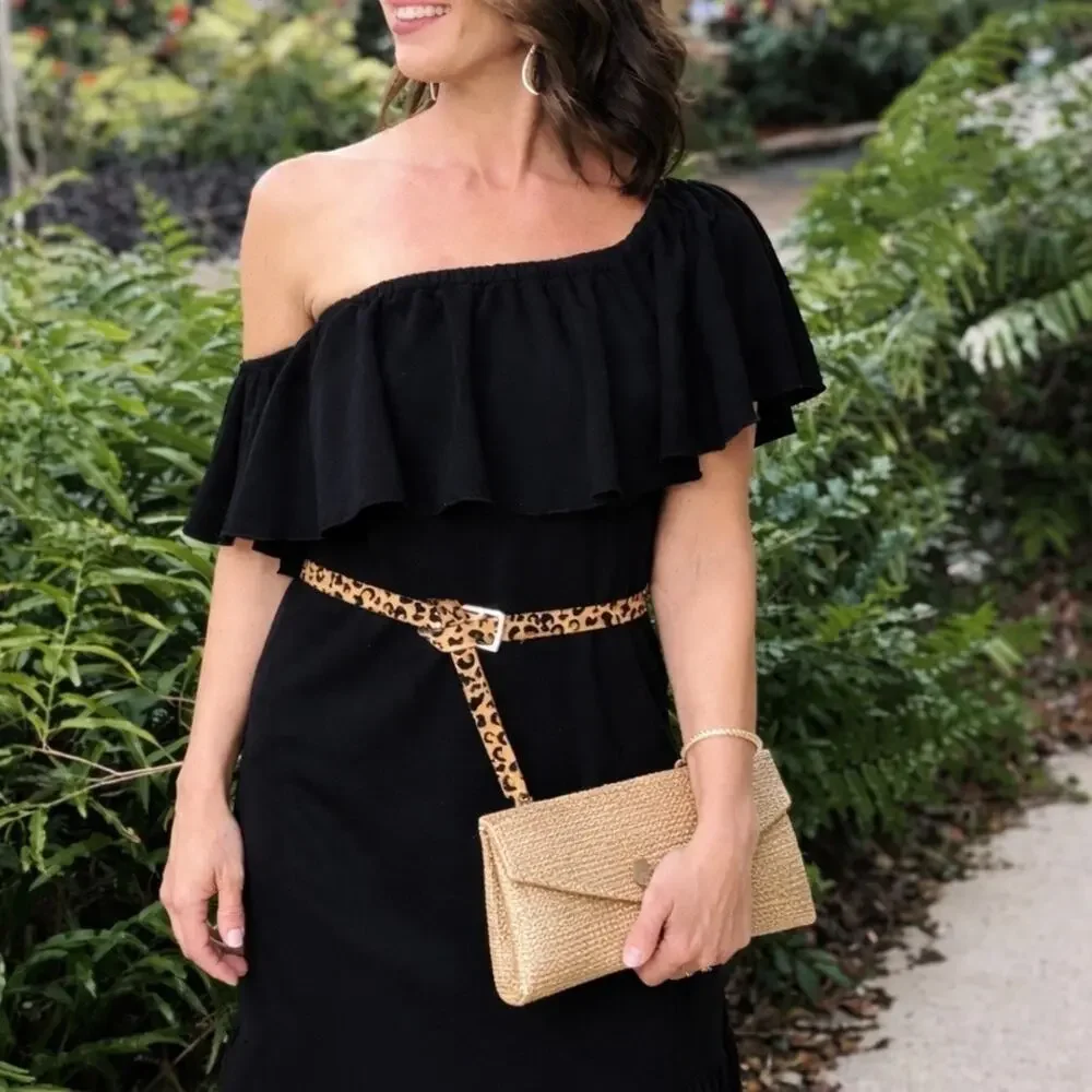 LuLaRoe Black Off Shoulder Midi Dress Ruffle Hem Boho NWT Size M
